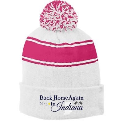 Back Home Again Indiana Checkered Flag Stripe Pom Pom Beanie