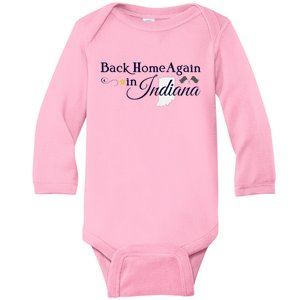 Back Home Again Indiana Checkered Flag Baby Long Sleeve Bodysuit