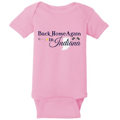 Back Home Again Indiana Checkered Flag Baby Bodysuit