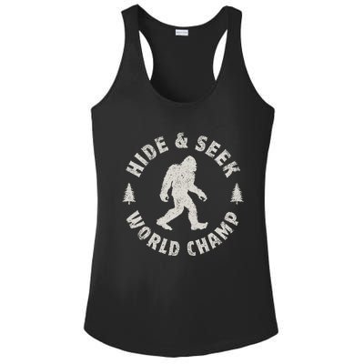 Bigfoot Hide And Seek World Champion Sasquatch Retro Vintage= Ladies PosiCharge Competitor Racerback Tank