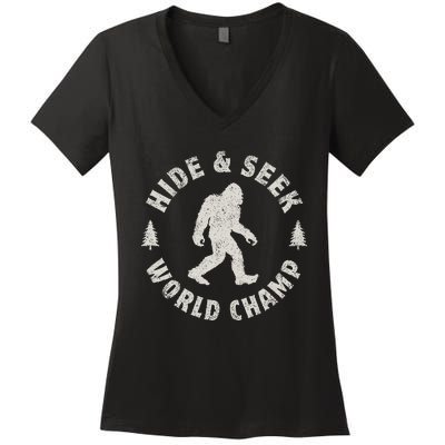 Bigfoot Hide And Seek World Champion Sasquatch Retro Vintage= Women's V-Neck T-Shirt