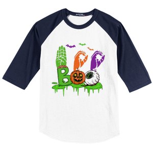 Boo Hands American Sign Language Pride ASL Halloween Baseball Sleeve Shirt