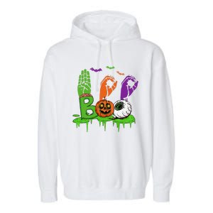 Boo Hands American Sign Language Pride ASL Halloween Garment-Dyed Fleece Hoodie