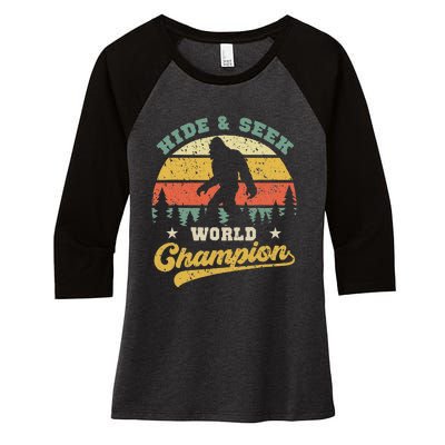 Bigfoot Hide And Seek World Champion Sasquatch Women's Tri-Blend 3/4-Sleeve Raglan Shirt