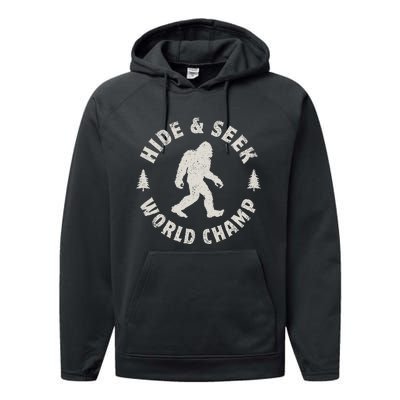 Bigfoot Hide And Seek World Champion Sasquatch Retro Vintage Performance Fleece Hoodie