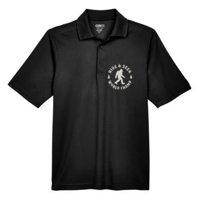 Bigfoot Hide And Seek World Champion Sasquatch Retro Vintage Men's Origin Performance Pique Polo