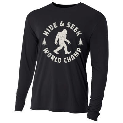 Bigfoot Hide And Seek World Champion Sasquatch Retro Vintage Cooling Performance Long Sleeve Crew