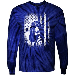 Basset Hound American Flag Dog Dad Dog Mom Lover Tie-Dye Long Sleeve Shirt