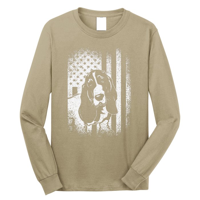 Basset Hound American Flag Dog Dad Dog Mom Lover Long Sleeve Shirt