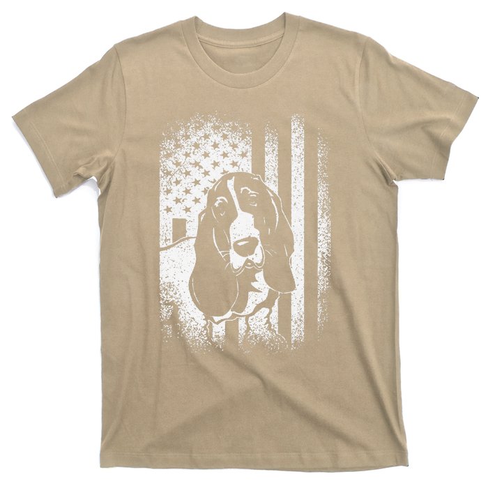 Basset Hound American Flag Dog Dad Dog Mom Lover T-Shirt