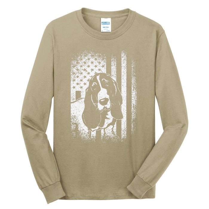 Basset Hound American Flag Dog Dad Dog Mom Lover Tall Long Sleeve T-Shirt