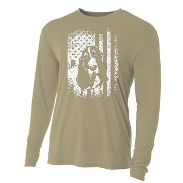 Basset Hound American Flag Dog Dad Dog Mom Lover Cooling Performance Long Sleeve Crew