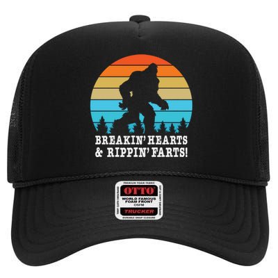 Breakin Hearts And Rippin Farts Bigfoot High Crown Mesh Back Trucker Hat