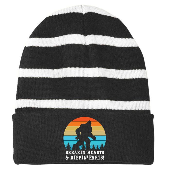 Breakin Hearts And Rippin Farts Bigfoot Striped Beanie with Solid Band