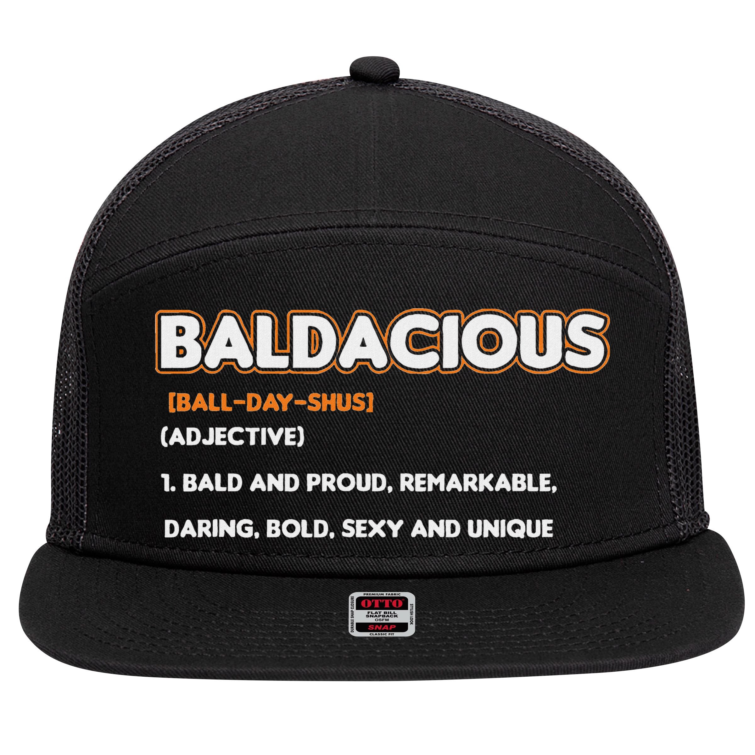 Bald Hairless Alopecia Bald Definition 7 Panel Mesh Trucker Snapback Hat