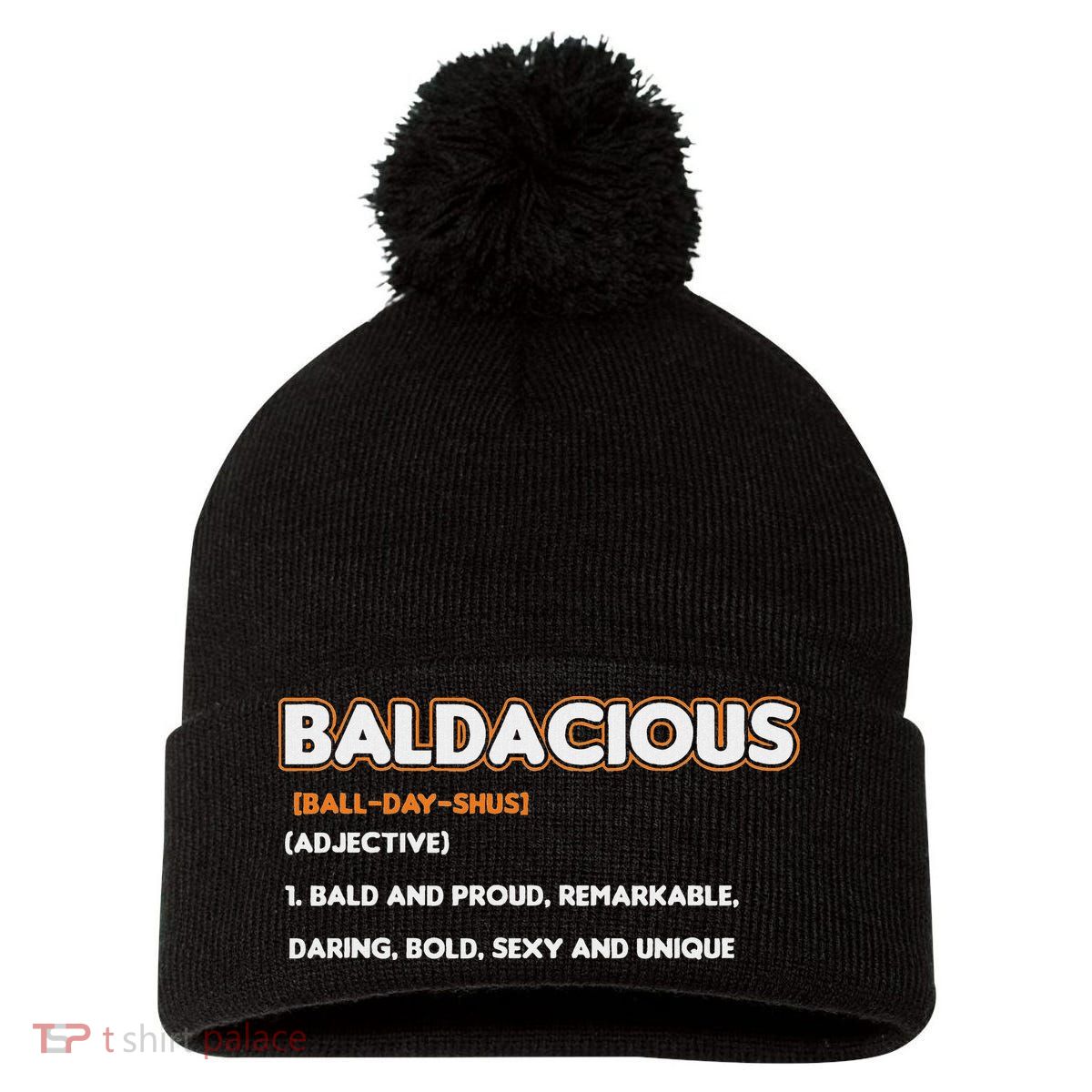 Bald Hairless Alopecia Bald Definition Pom Pom 12in Knit Beanie
