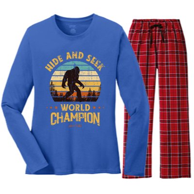 Bigfoogift Hide And Seek Bigfoot Hide And Seek Champion Cute Gift Women's Long Sleeve Flannel Pajama Set 