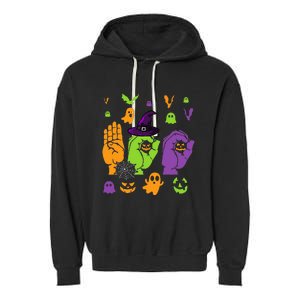 Boo Hands American Sign Language ASL Halloween Pride Garment-Dyed Fleece Hoodie