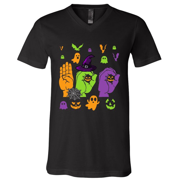 Boo Hands American Sign Language ASL Halloween Pride V-Neck T-Shirt