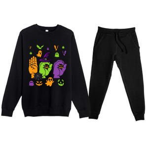 Boo Hands American Sign Language ASL Halloween Pride Premium Crewneck Sweatsuit Set