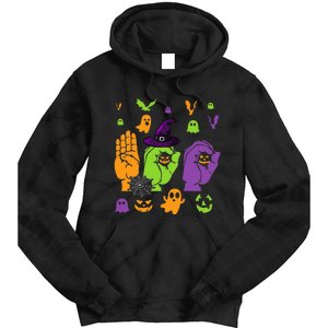 Boo Hands American Sign Language ASL Halloween Pride Tie Dye Hoodie