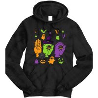 Boo Hands American Sign Language ASL Halloween Pride Tie Dye Hoodie