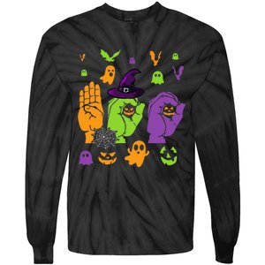 Boo Hands American Sign Language ASL Halloween Pride Tie-Dye Long Sleeve Shirt