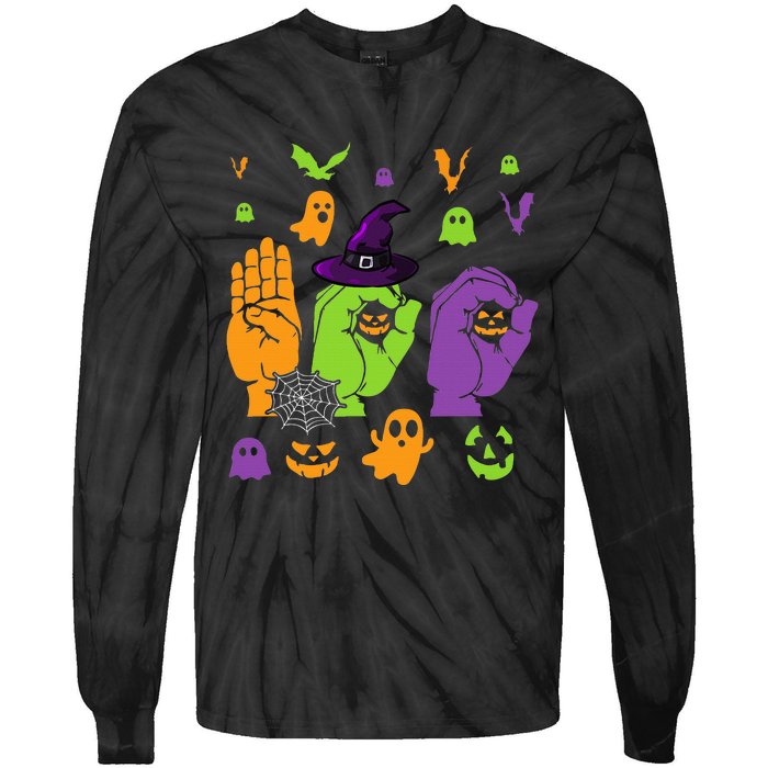 Boo Hands American Sign Language ASL Halloween Pride Tie-Dye Long Sleeve Shirt