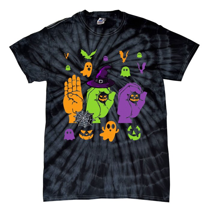 Boo Hands American Sign Language ASL Halloween Pride Tie-Dye T-Shirt