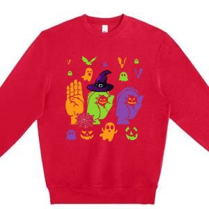 Boo Hands American Sign Language ASL Halloween Pride Premium Crewneck Sweatshirt