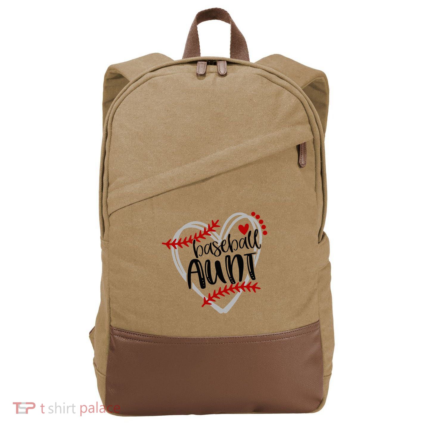 Baseball Heart AUN Auntie Trendy Cotton Canvas Backpack