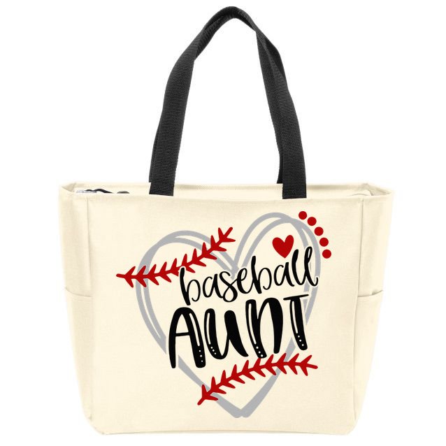 Baseball Heart AUN Auntie Trendy Zip Tote Bag