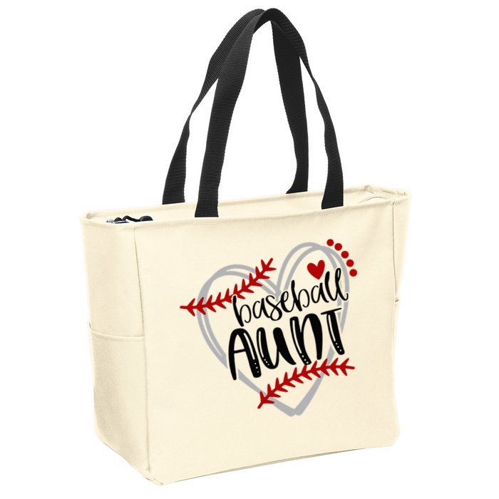 Baseball Heart AUN Auntie Trendy Zip Tote Bag