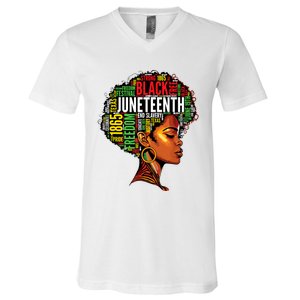 Black History Afro Queen Melanin Word Art Women Juneteenth V-Neck T-Shirt