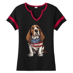 Basset Hound American Flag Basset Hound Dog Owner Mom Dad Ladies Halftime Notch Neck Tee