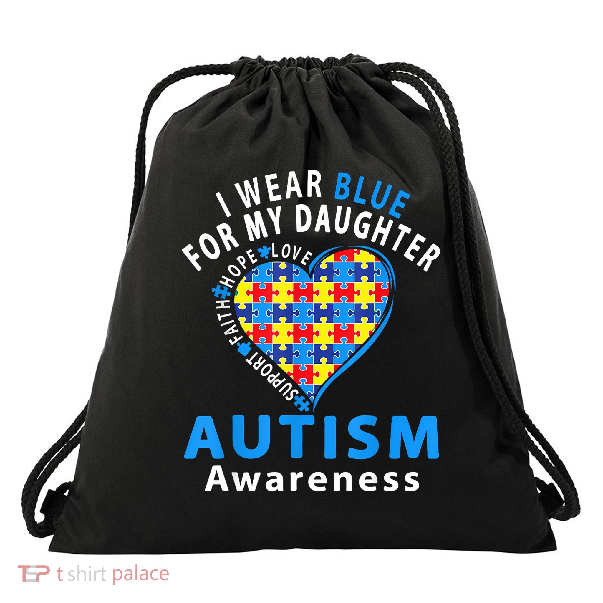 Baseball Heart Autism Awareness Dad Mom Drawstring Bag