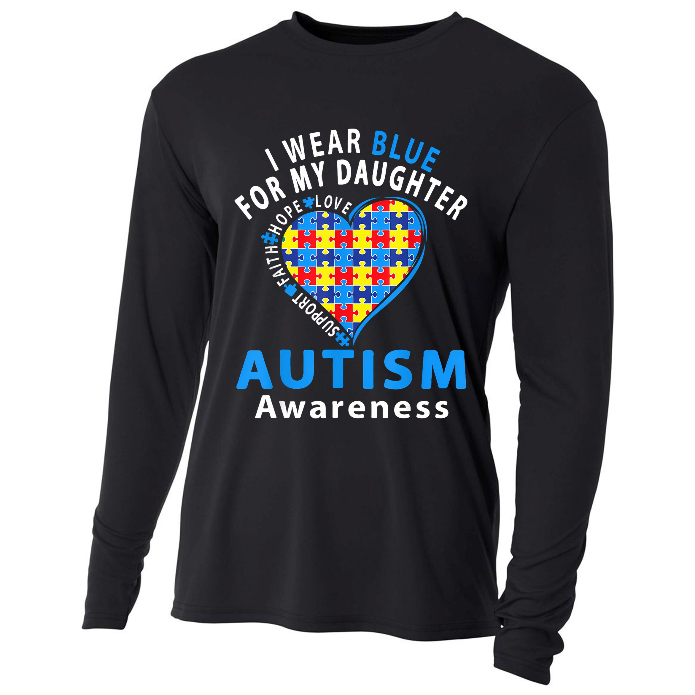 Baseball Heart Autism Awareness Dad Mom Cooling Performance Long Sleeve Crew