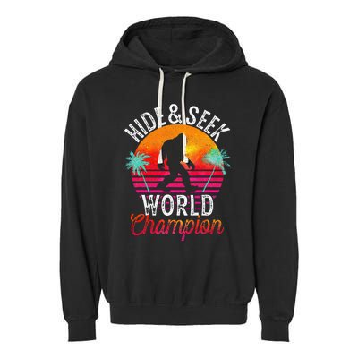 Bigfoot Hide And Seek World Champion Sasquatch Retro Vintage Garment-Dyed Fleece Hoodie