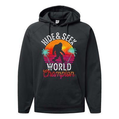 Bigfoot Hide And Seek World Champion Sasquatch Retro Vintage Performance Fleece Hoodie