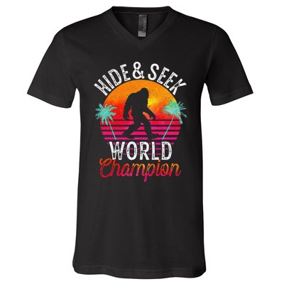 Bigfoot Hide And Seek World Champion Sasquatch Retro Vintage V-Neck T-Shirt