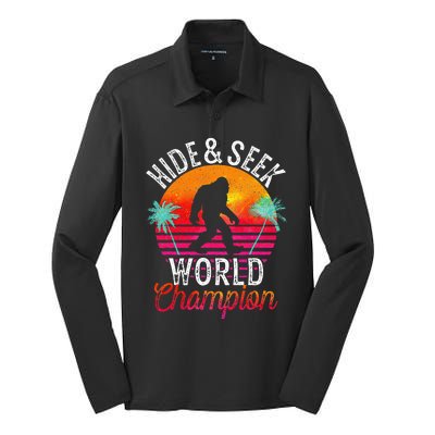 Bigfoot Hide And Seek World Champion Sasquatch Retro Vintage Silk Touch Performance Long Sleeve Polo