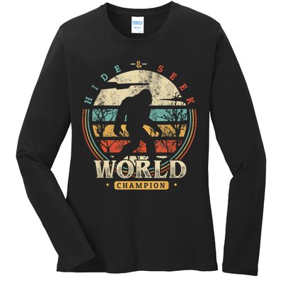 Bigfoot Hide And Seek Champion Sasquatch Camping Tees Ladies Long Sleeve Shirt