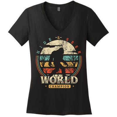 Bigfoot Hide And Seek Champion Sasquatch Camping Tees Women's V-Neck T-Shirt