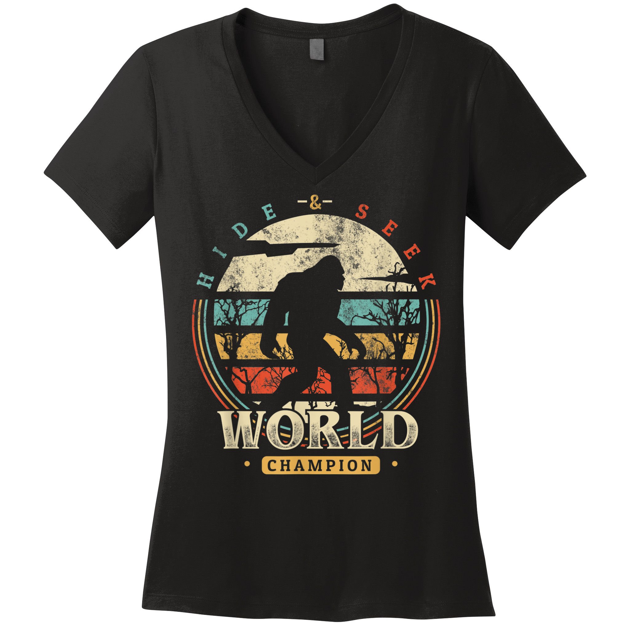 Bigfoot Hide And Seek Champion Sasquatch Camping Tees Women's V-Neck T-Shirt