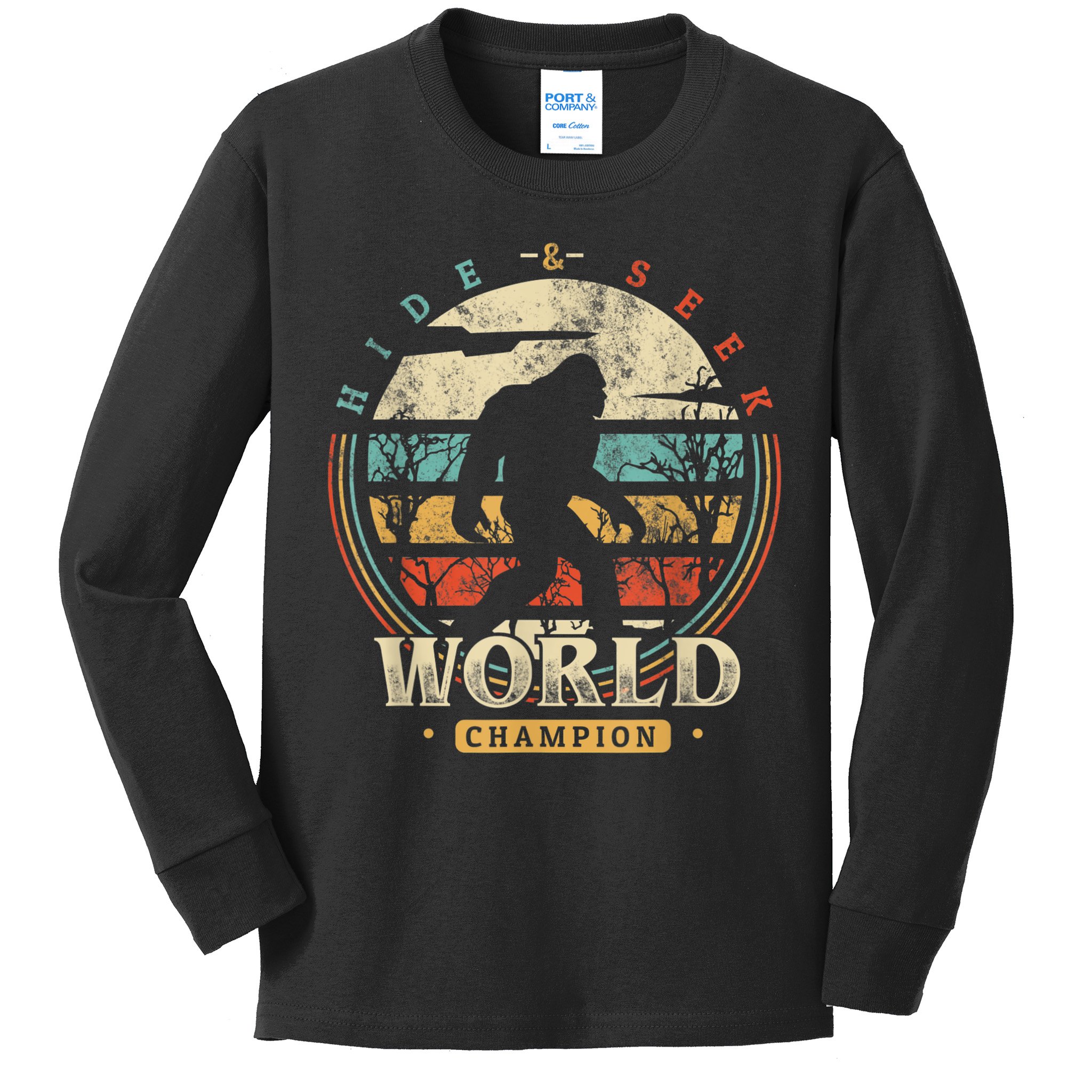 Bigfoot Hide And Seek Champion Sasquatch Camping Tees Kids Long Sleeve Shirt