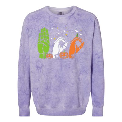 Boo Hands American Sign Language ASL Halloween Pride Colorblast Crewneck Sweatshirt