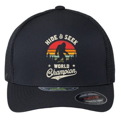 Bigfoot Hide And Seek World Champion Sasquatch Retro Vintage Flexfit Unipanel Trucker Cap
