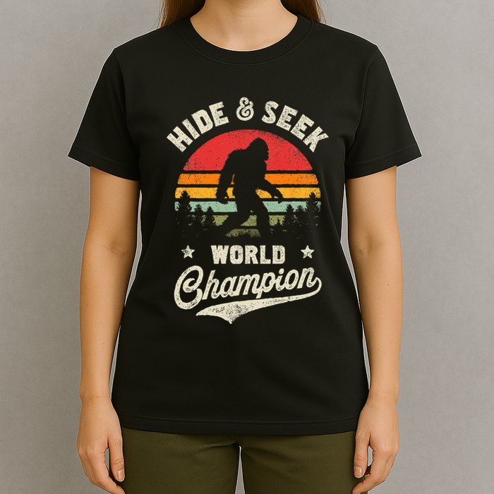 Bigfoot Hide And Seek World Champion Sasquatch Retro Vintage T-Shirt