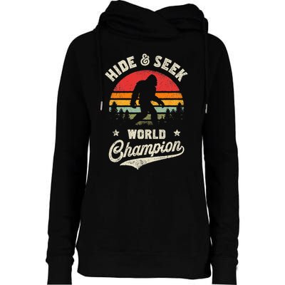 Bigfoot Hide And Seek World Champion Sasquatch Retro Vintage Womens Funnel Neck Pullover Hood