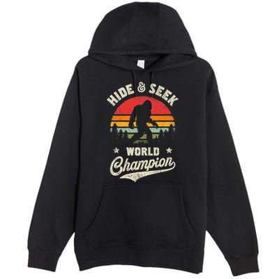 Bigfoot Hide And Seek World Champion Sasquatch Retro Vintage Premium Pullover Hoodie